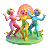 dramatic abstract A group of playful dryads dancing in a sun drenched meadow, vibrant and colorful, Impressionist style premium png