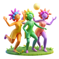impressive modern A group of playful dryads dancing in a sun drenched meadow, vibrant and colorful, Impressionist style exclusive png
