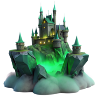 extraordinary creative A haunted castle perched on a jagged cliff, shrouded in mist, eerie green lighting, Gothic horror style authentic png