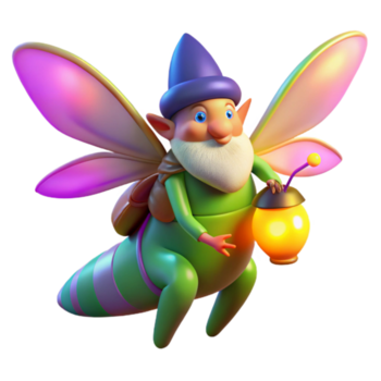 deslumbrante clássico uma caprichoso gnomo equitação uma gigante vaga-lume através uma cristal caverna, vibrante néon cores, arte deco estilo original png