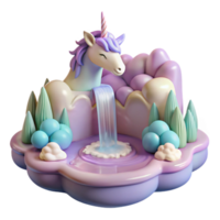 magnificent contemporary A serene unicorn drinking from a waterfall cascading down a floating island, soft pastel colors, dreamlike lighting, Art Nouveau style 4K png