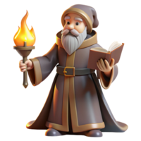 serene modern A wise old wizard casting a spell in his study, warm, firelight, Rembrandt style professional png