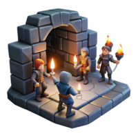 dramatic abstract A group of adventurers exploring a dark dungeon, torchlight illuminating the stone walls, gritty realism style authentic png