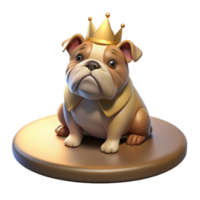 dramatic artistic A grumpy looking bulldog wearing a tiny crown, sitting on a velvet cushion, lit by a single spotlight from above, in a Renaissance painting style authentic png