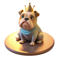 vibrant abstract A grumpy looking bulldog wearing a tiny crown, sitting on a velvet cushion, lit by a single spotlight from above, in a Renaissance painting style high resolution png