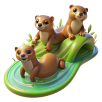 wonderful abstract A family of playful otters sliding down a mossy riverbank, bathed in the warm light of a setting sun, in a vibrant, impressionistic style high resolution png