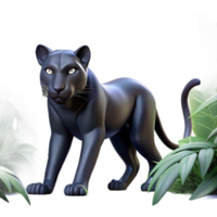 elegant classic A sleek black panther prowling through a dense jungle, dappled sunlight filtering through the leaves, in a dramatic, chiaroscuro style authentic png