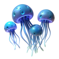 vibrant minimalist A school of bioluminescent jellyfish drifting through the deep ocean, illuminated by their own light, in a surreal, abstract style original png