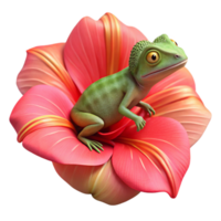 vibrant traditional A chameleon clinging to a brightly coloured hibiscus flower, its skin perfectly camouflaged, in a vibrant, macro photography style high resolution png