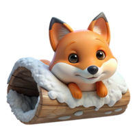 vibrant creative A curious fox peering out from behind a snow covered log, lit by the soft light of a winter morning, in a whimsical, storybook style authentic png