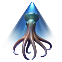 vibrant minimalist A giant squid rising from the depths of the ocean, illuminated by a single underwater spotlight, in a dramatic, cinematic style high quality png