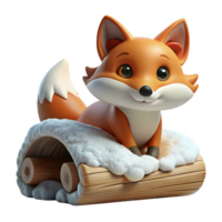 extraordinary contemporary A curious fox peering out from behind a snow covered log, lit by the soft light of a winter morning, in a whimsical, storybook style high resolution png