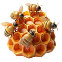 extraordinary contemporary A swarm of honeybees buzzing around a honeycomb, lit by a warm, golden light, in a detailed, macro photography style detailed png