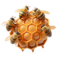 extraordinary creative A swarm of honeybees buzzing around a honeycomb, lit by a warm, golden light, in a detailed, macro photography style original png