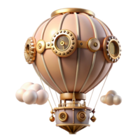 elegant traditional A steampunk hot air balloon, adorned with intricate clockwork mechanisms and brass embellishments, floating against a twilight sky, soft pastel colors, dreamlike atmosphere genuine png