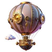 impressive modern A steampunk hot air balloon, adorned with intricate clockwork mechanisms and brass embellishments, floating against a twilight sky, soft pastel colors, dreamlike atmosphere exclusive png