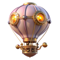 extraordinary classic A steampunk hot air balloon, adorned with intricate clockwork mechanisms and brass embellishments, floating against a twilight sky, soft pastel colors, dreamlike atmosphere... png