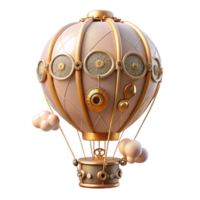 magnificent artistic A steampunk hot air balloon, adorned with intricate clockwork mechanisms and brass embellishments, floating against a twilight sky, soft pastel colors, dreamlike atmosphere... png
