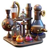 magnificent creative A steampunk laboratory, filled with bubbling beakers, strange contraptions, and flickering gas lamps, organized chaos, mad scientist vibe professional png