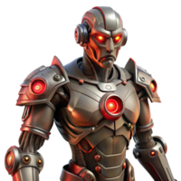 vibrant rustic A steampunk cyborg, with intricate mechanical augmentations replacing their limbs, glowing red eyes, dark, moody lighting, cyberpunk style premium png