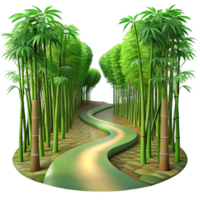 extraordinary rustic A winding path through a lush, green bamboo forest, dappled sunlight filtering through the leaves, in a hyperrealistic style high quality png