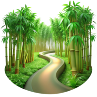 elegant creative A winding path through a lush, green bamboo forest, dappled sunlight filtering through the leaves, in a hyperrealistic style original png