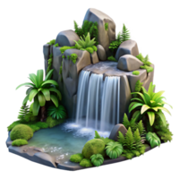 extraordinary traditional A cascading waterfall tumbling over moss covered rocks, surrounded by lush ferns, in a photorealistic style detailed png