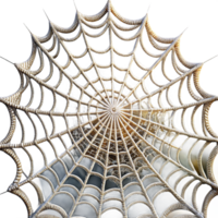 stunning traditional Close up of a dew kissed spiderweb glistening in the morning sun, intricate details of the web visible, macro photography style premium png