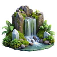 vibrant rustic A cascading waterfall tumbling over moss covered rocks, surrounded by lush ferns, in a photorealistic style authentic png