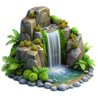 elegant abstract A cascading waterfall tumbling over moss covered rocks, surrounded by lush ferns, in a photorealistic style exclusive png