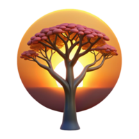serene rustic A solitary, weathered oak tree silhouetted against a vibrant sunset, painted in the style of Albert Bierstadt, with warm, golden light streaming through the branches premium png