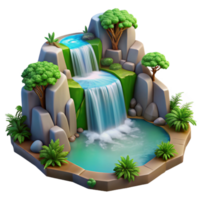 wonderful abstract A cascading waterfall plunging into a crystal clear pool, surrounded by lush, green foliage, with realistic water effects and dappled sunlight filtering through the trees high... png
