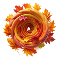 serene abstract A swirling vortex of autumn leaves in various shades of red, orange, and yellow, captured in a dynamic, swirling motion with warm, autumnal lighting detailed png