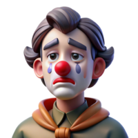 wonderful classic Portrait of a sorrowful clown with smeared makeup and a single tear rolling down their cheek, dimly lit, melancholic atmosphere detailed png