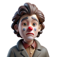 stunning minimalist Portrait of a sorrowful clown with smeared makeup and a single tear rolling down their cheek, dimly lit, melancholic atmosphere genuine png