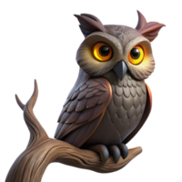 elegant rustic A wise old owl perched on an ancient, gnarled oak branch, its eyes glowing in the dim twilight, rendered in a detailed, fantasy art style detailed png