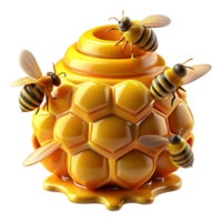 dramatic artistic A swarm of honeybees buzzing around a honeycomb, dripping with golden honey, lit by a warm, golden light, in a macro photography style exclusive png