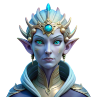wonderful rustic Portrait of a regal alien queen with iridescent scales, large multifaceted eyes, and elaborate bone headdress. Lit by a cool, ethereal glow. Art Nouveau style genuine png