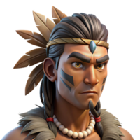 stunning minimalist Portrait of a tribal warrior with intricate face paint, feathers in their hair, and a fierce gaze. Dramatic lighting with a strong sense of depth.... png
