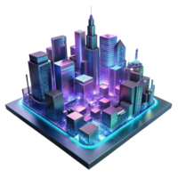 vibrant traditional A towering holographic projection of a futuristic cityscape glitching and flickering, neon lights reflecting on a wet street, dark and gritty, cinematic style exclusive png