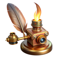 elegant abstract A steampunk inspired automaton writing with a quill pen, brass and copper textures, warm candlelight, illustrative style genuine png