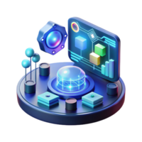elegant artistic A floating artificial intelligence interface displaying complex data visualizations, holographic projections, cool blue lighting, futuristic style 4K png