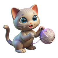 impressive modern A playful kitten batting at a ball of yarn, light streaming in from a window, vintage children's book illustration style high resolution png