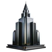 impressive abstract Art Deco skyscraper, chrome and black glass, sharp lines, volumetric lighting, high contrast, noir style high quality png