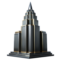 serene minimalist Art Deco skyscraper, chrome and black glass, sharp lines, volumetric lighting, high contrast, noir style authentic png