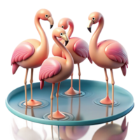 wonderful artistic A flock of flamingos standing in a shallow lake, their reflections shimmering in the water, pastel color palette, art deco style authentic png