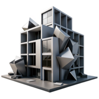 elegant modern Deconstructivist office building, fragmented forms, sharp angles, dramatic shadows, high contrast black and white authentic png