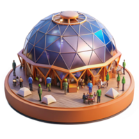 extraordinary abstract A bustling marketplace within a giant geodesic dome, vibrant colors, warm lighting, futuristic, crowded scene 4K png