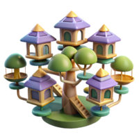 serene creative A network of interconnected treehouses in a dense forest, dappled sunlight, whimsical, fantasy style authentic png