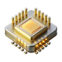 extraordinary traditional A single microchip, its golden contacts gleaming, intricate pathways etched onto its surface, dramatically lit from below with a cool, white light.... png